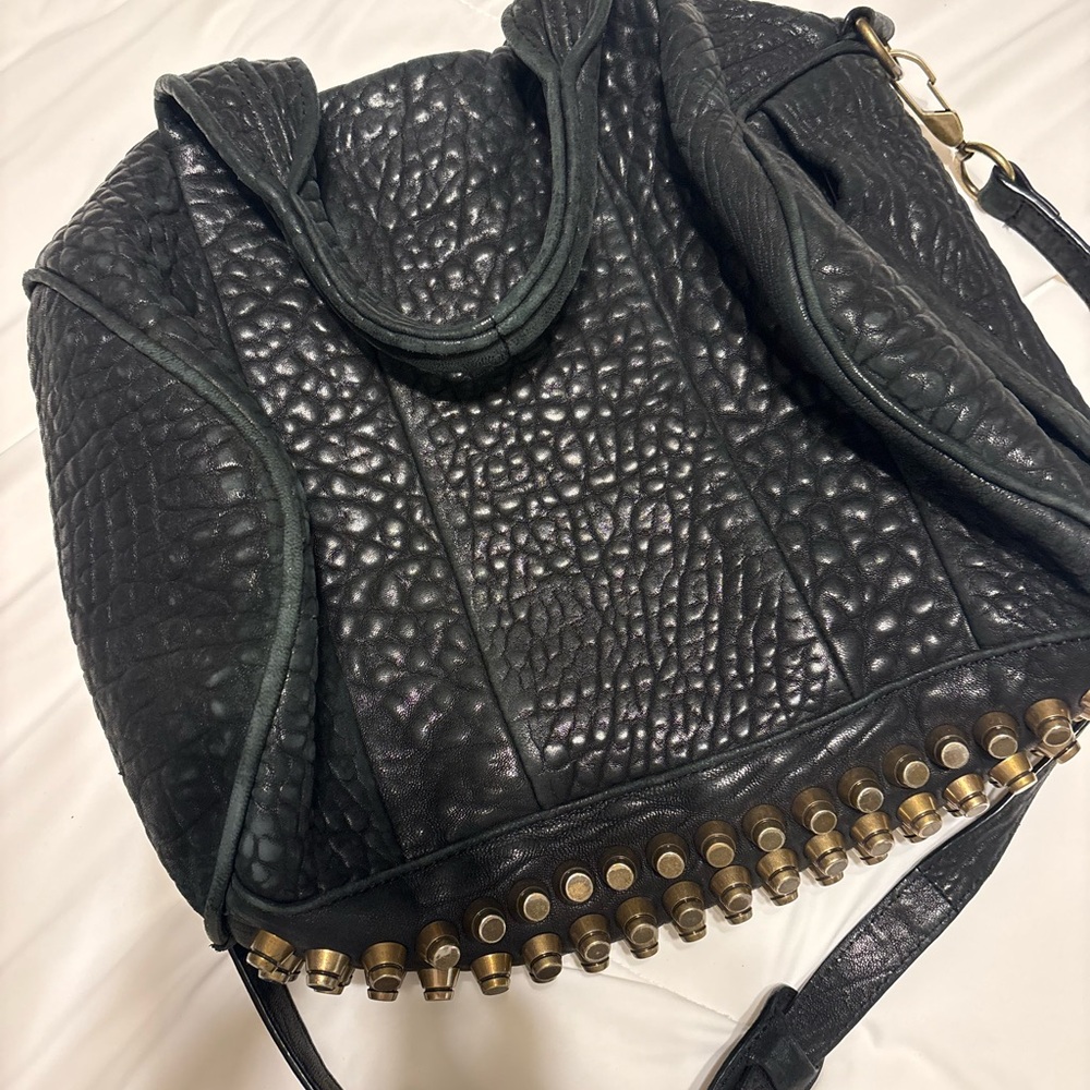 Black Studded Leather Tote Bag